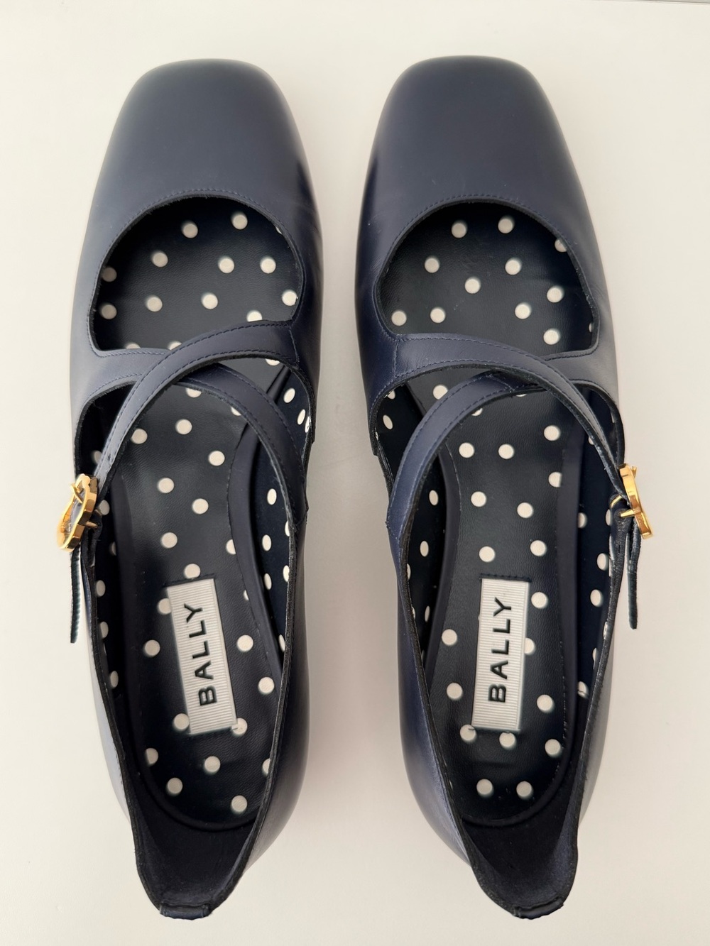 Bally Baunty Ballerina Navy Mary Jane Flats with Polka Dot Insole